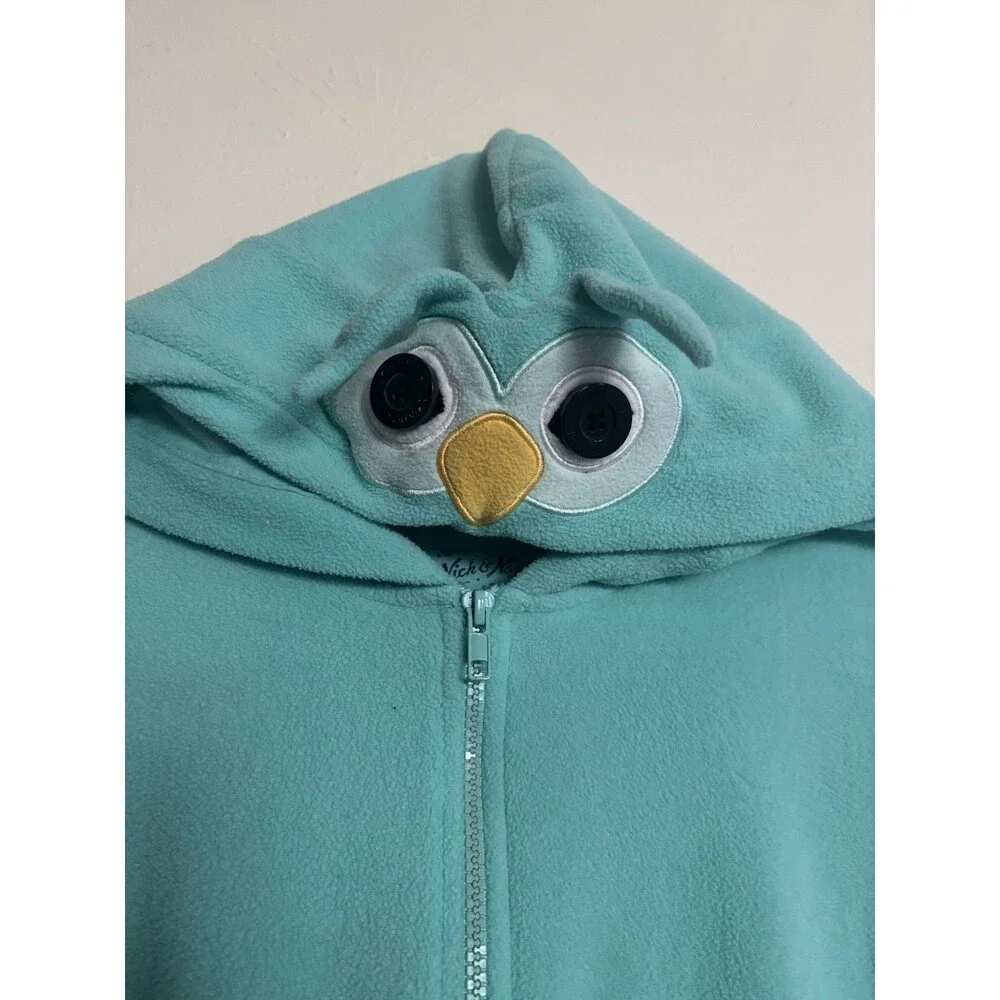 Nick & Nora Owl Fleece Teal One-Piece Pajamas‎ Hooded Wings Women's Small